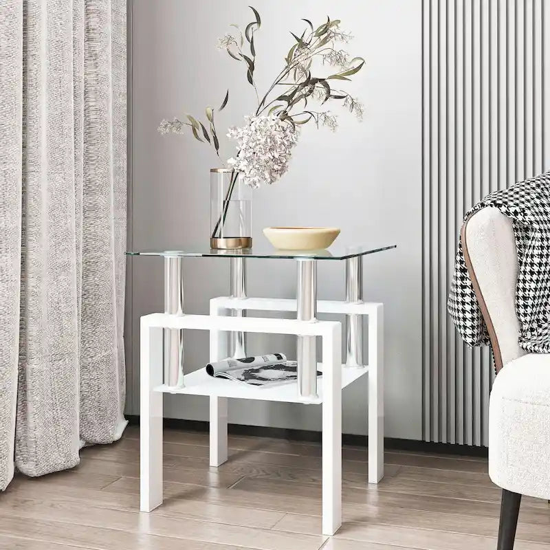 Table basse/table d'appoint carrée moderne en verre trempé - 17,72L x 17,72l x 20,5H,