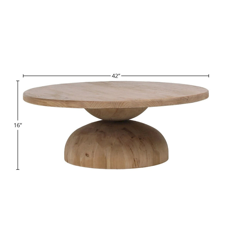 Table basse ronde moderne Balak en forme de sablier, pin naturel