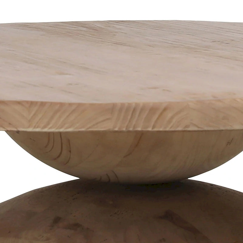 Table basse ronde moderne Balak en forme de sablier, pin naturel