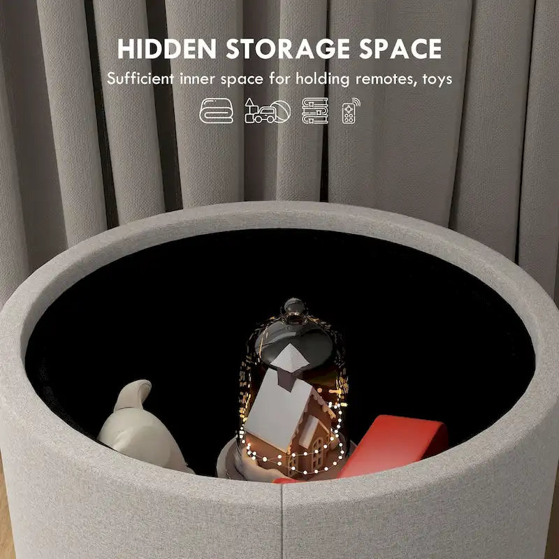 Table basse ronde de rangement avec plateau rabattable