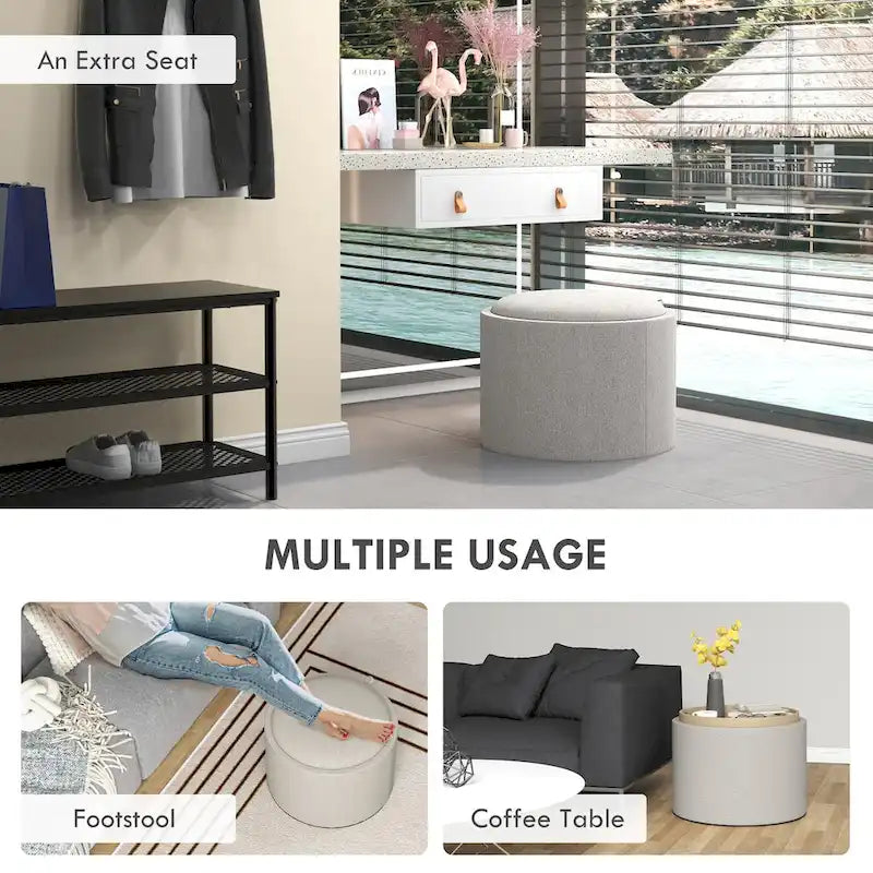 Table basse ronde de rangement avec plateau rabattable