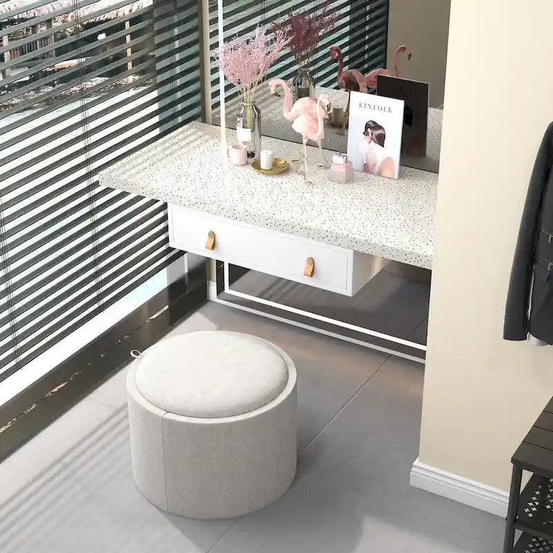 Table basse ronde de rangement avec plateau rabattable