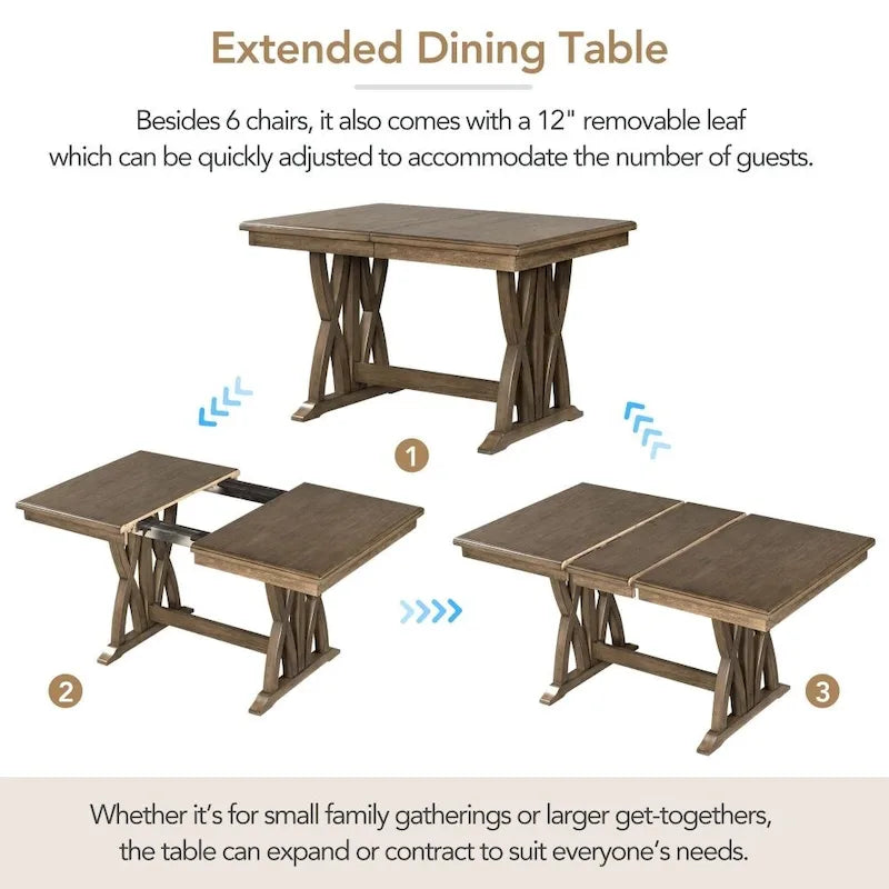 Ensemble de table à manger 7 pièces, table de cuisine extensible avec chaises rembourrées, gris