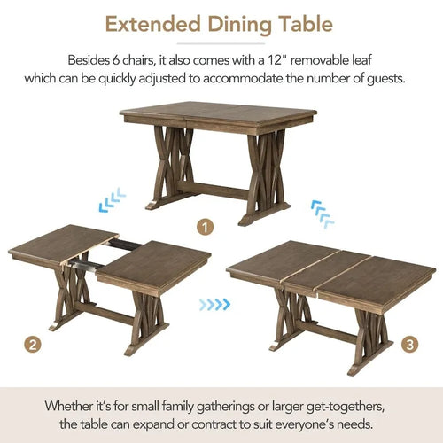 Ensemble de table à manger 7 pièces, table de cuisine extensible avec chaises rembourrées, gris