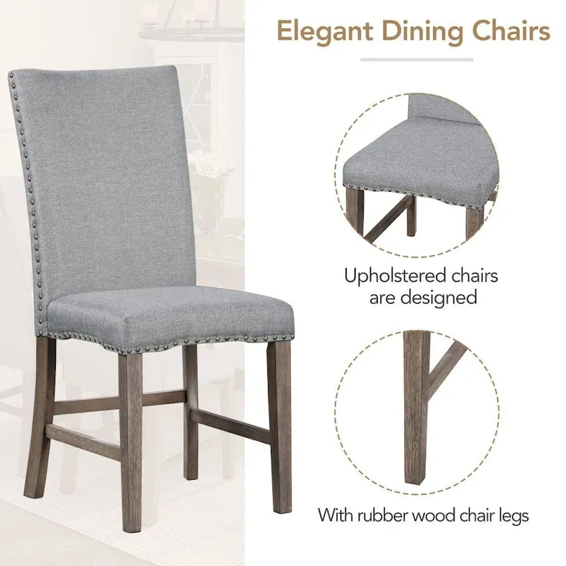 Ensemble de table à manger 7 pièces, table de cuisine extensible avec chaises rembourrées, gris