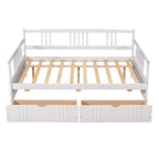 Lit de jour en bois pleine grandeur, canapé-lit, équipé de barres d'appui en bois et de deux tiroirs