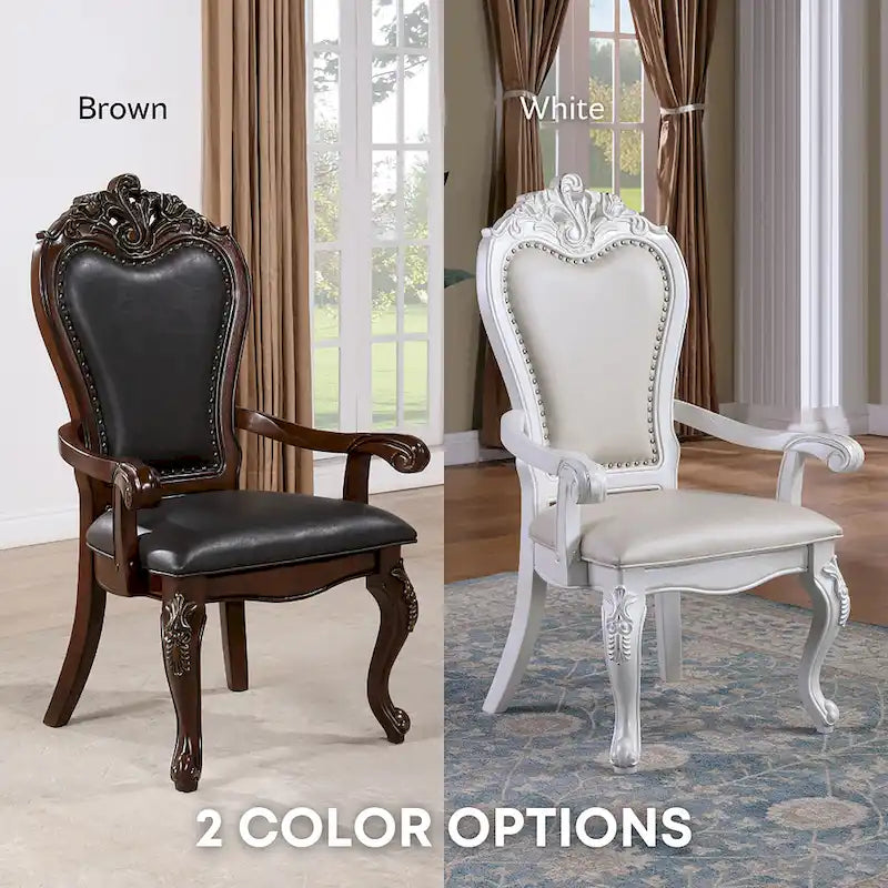 Chaises de salle à manger traditionnelles Eugene en bois massif avec garniture cloutée et pieds cabriolet (ensemble de 2) de Furniture of America