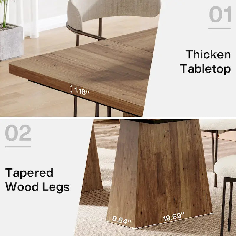 Table de salle à manger moderne de 160 cm pour 4 à 6 personnes, table de cuisine en bois