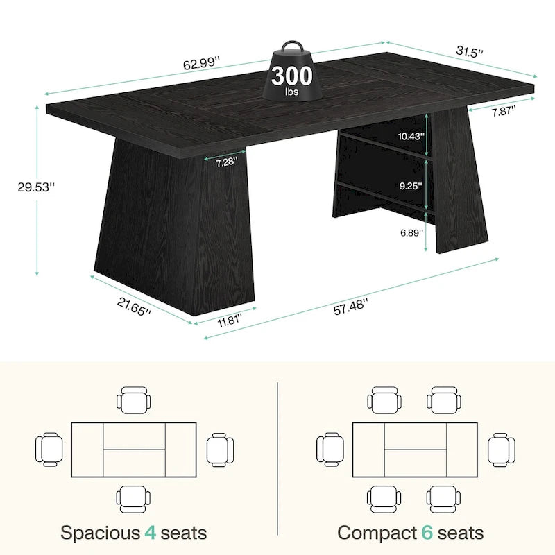 Table de salle à manger moderne de 160 cm pour 4 à 6 personnes, table de cuisine en bois