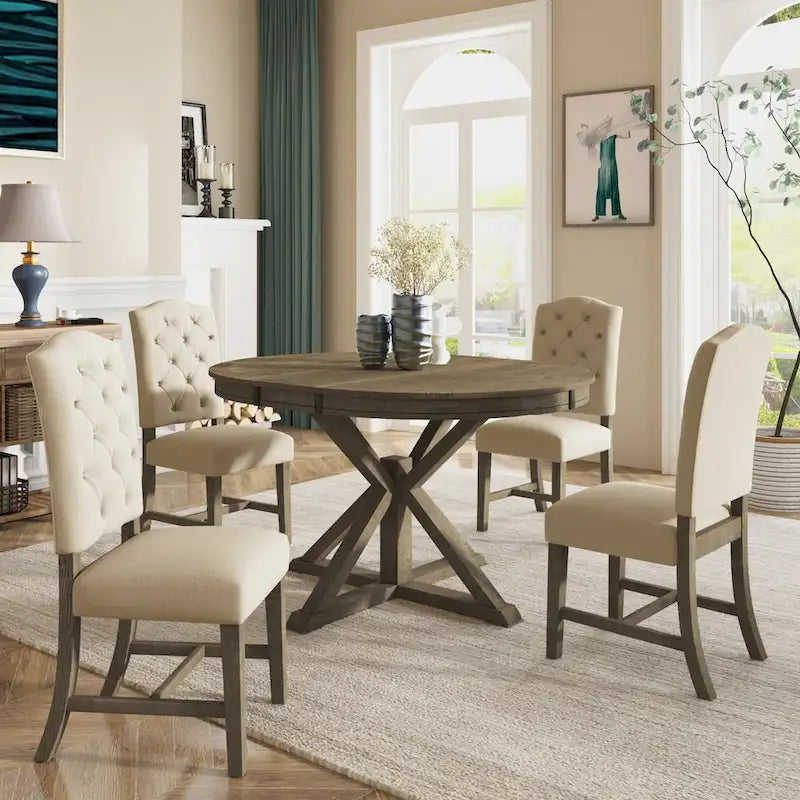 6-Piece Dining Table Set with Extendable Table and 4 Chairs