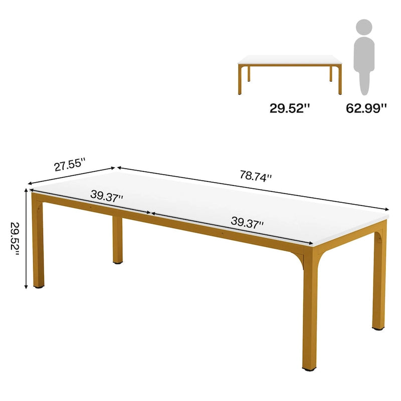 Table de conférence de 1,98 m (6,5 pi), grande table de réunion avec pieds en métal pour salle de conférence, bureau