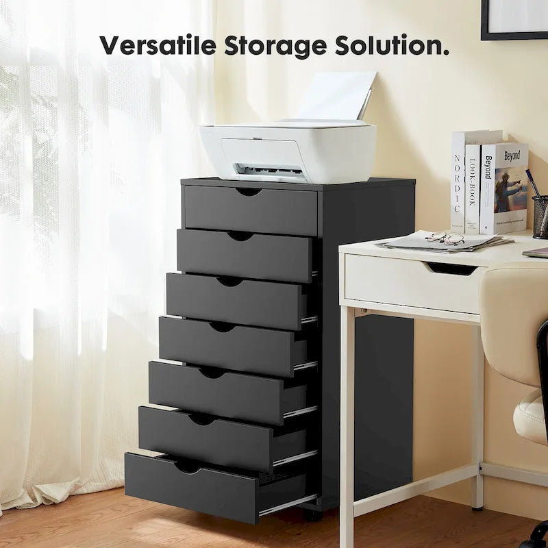 Commode à 7 tiroirs - Meuble de rangement à roulettes - Commode en bois - Meuble de rangement mobile avec tiroirs pour bureau