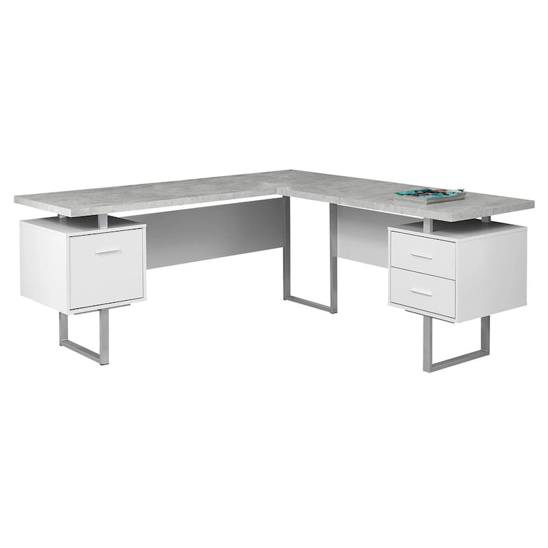 71 Grey L-Shape Computer Desk With Three Drawers