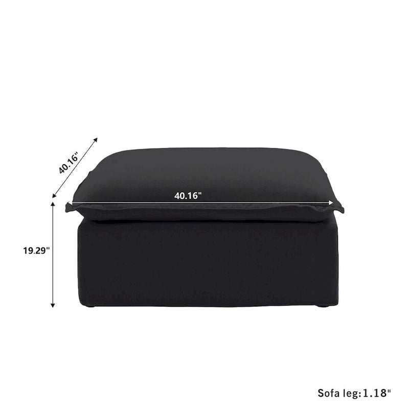 Canapé d'angle en lin avec plusieurs coussins et pouf de rangement intégré