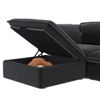 Canapé d'angle en lin avec plusieurs coussins et pouf de rangement intégré