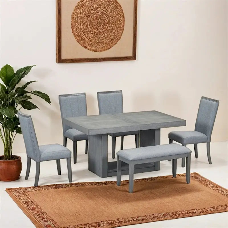 Ensemble de table à manger contemporaine extensible à piédestal 6 pièces de 198 cm (78 pouces)