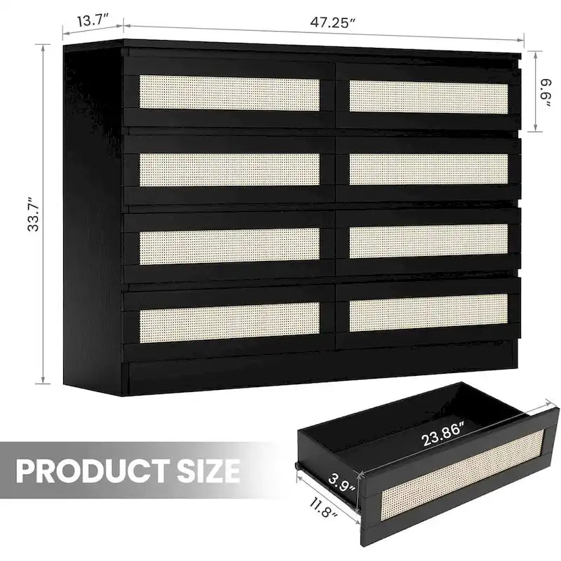 Commode double à 8 tiroirs, commode en bois