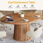 Table de conférence ovale en bois brun de 140 cm (55,11 pouces) avec piètement en bois pour 6 personnes - Non disponible