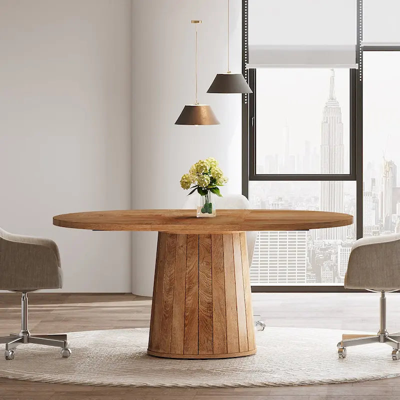 Table de conférence ovale en bois brun de 140 cm (55,11 pouces) avec piètement en bois pour 6 personnes - Non disponible