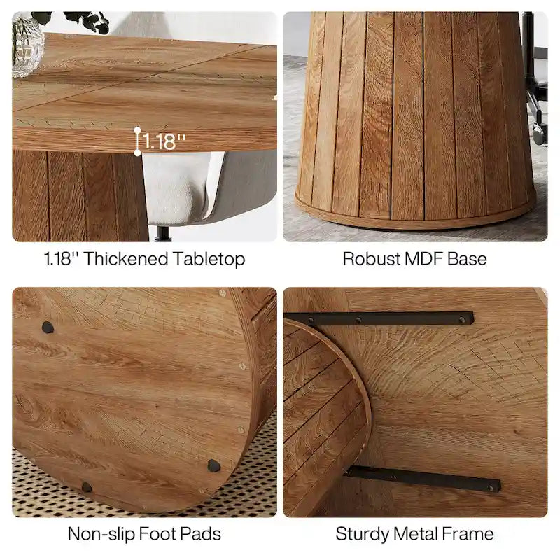 Table de conférence ovale en bois brun de 140 cm (55,11 pouces) avec piètement en bois pour 6 personnes - Non disponible