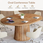 Table de conférence ovale en bois brun de 140 cm (55,11 pouces) avec piètement en bois pour 6 personnes - Non disponible
