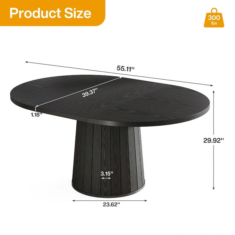 Table de conférence ovale en bois brun de 140 cm (55,11 pouces) avec piètement en bois pour 6 personnes - Non disponible