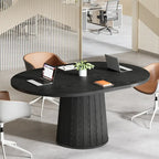 Table de conférence ovale en bois brun de 140 cm (55,11 pouces) avec piètement en bois pour 6 personnes - Non disponible