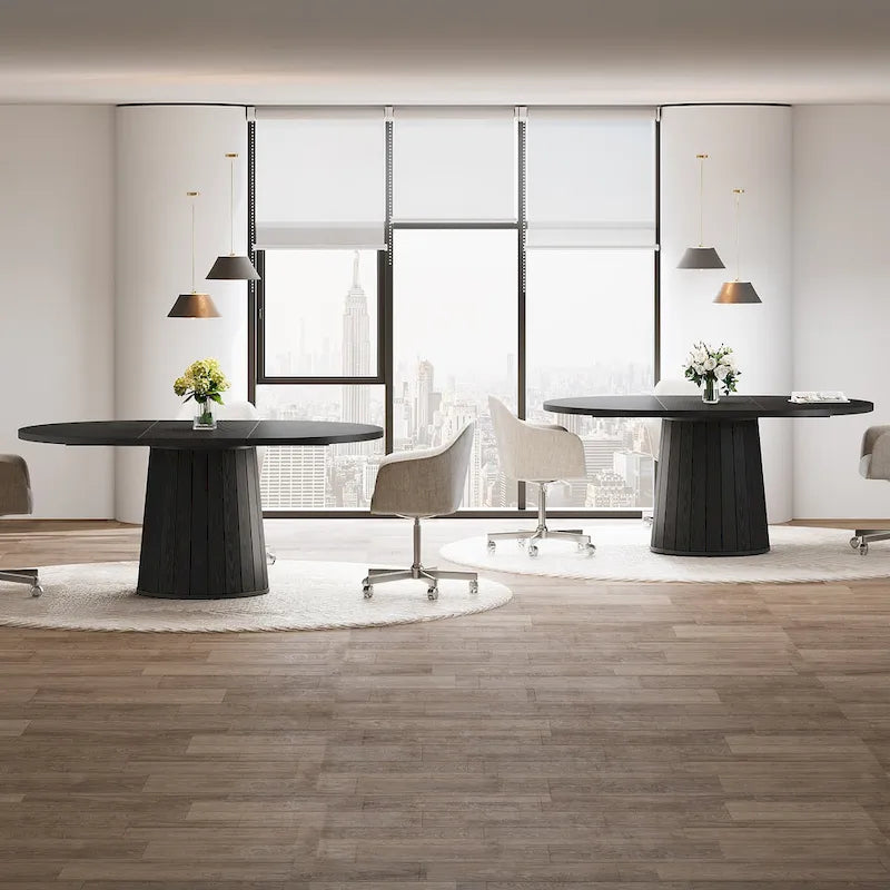 Table de conférence ovale en bois brun de 140 cm (55,11 pouces) avec piètement en bois pour 6 personnes - Non disponible