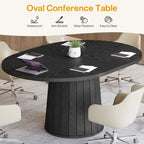 Table de conférence ovale en bois brun de 140 cm (55,11 pouces) avec piètement en bois pour 6 personnes - Non disponible