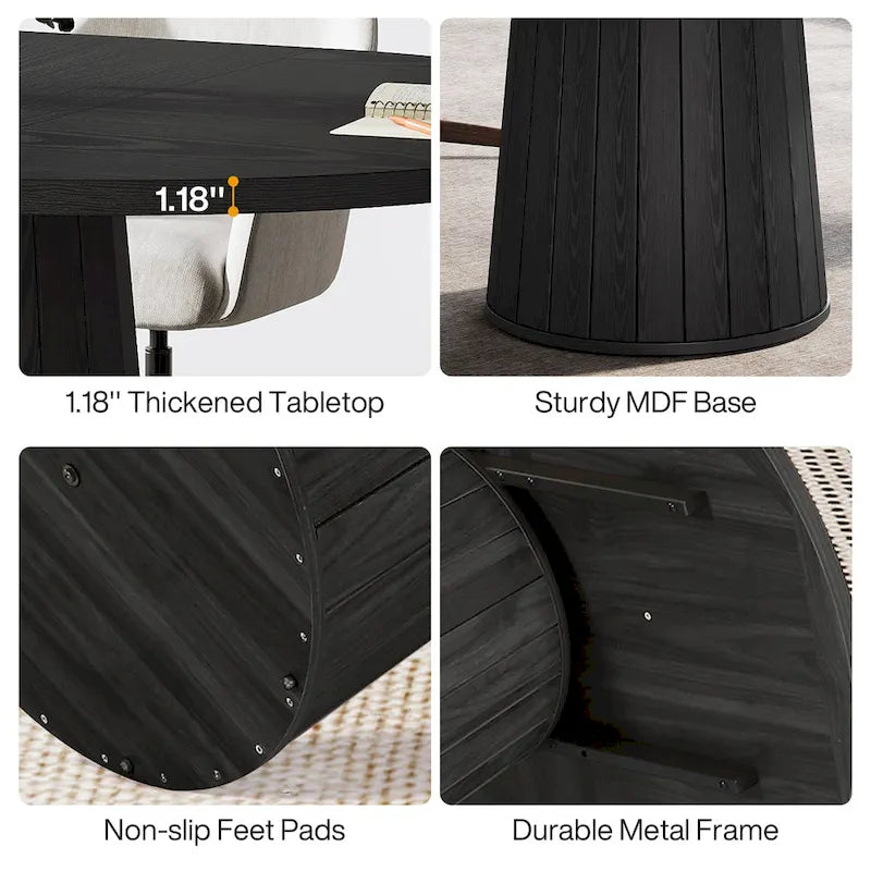 Table de conférence ovale en bois brun de 140 cm (55,11 pouces) avec piètement en bois pour 6 personnes - Non disponible
