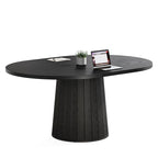 Table de conférence ovale en bois brun de 140 cm (55,11 pouces) avec piètement en bois pour 6 personnes - Non disponible