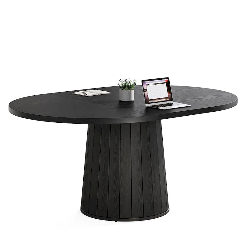 Table de conférence ovale en bois brun de 140 cm (55,11 pouces) avec piètement en bois pour 6 personnes - Non disponible