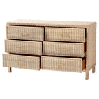 Lanica Japandi Sun-Bleached Braided Rattan 6-Drawer Dresser