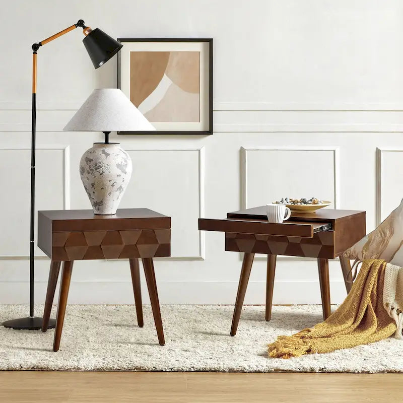 Ensemble de 2 tables d'appoint Julian style moderne du milieu du siècle avec station de recharge par HULALA HOME