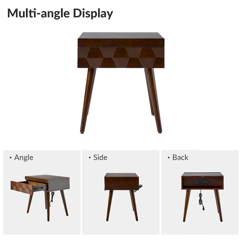 Ensemble de 2 tables d'appoint Julian style moderne du milieu du siècle avec station de recharge par HULALA HOME